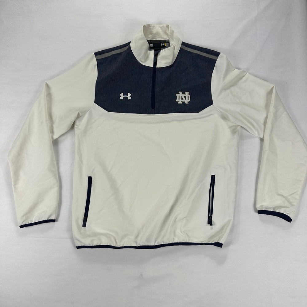 Under Armour Notre Dame Quarter Zip Pullover Jacket White Navy Medium Loose